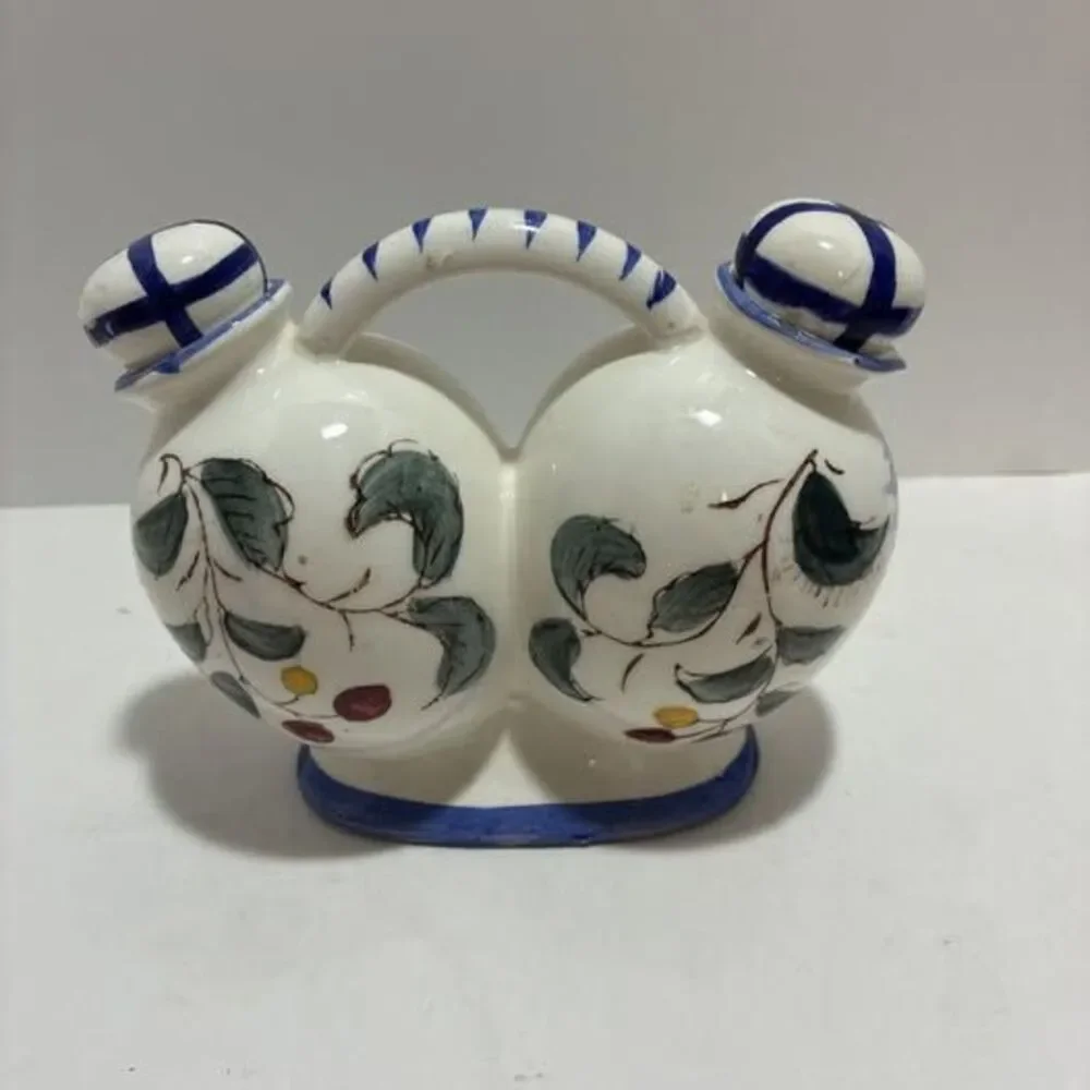 Oil And Vinegar Cruet NASCO Hand Painted Japan Vintage Rooster and Floral Design
